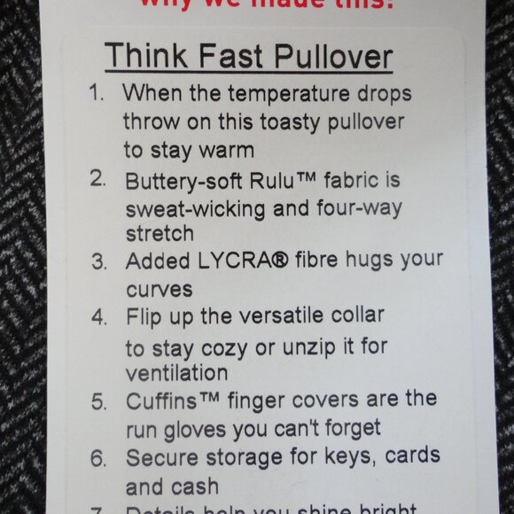 NWT LULULEMON HHBB/BLK Herringbone Black Ultra Soft Think Fast Pullover LS Top 4 - Picture 7 of 7